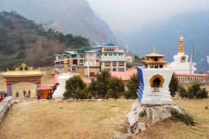 Tengboche village with monastery stupas on the Everest Base Camp Trek