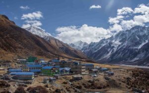 Kyanjin Gompa village with Langtang mountains in background