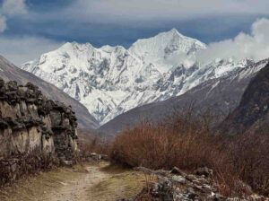 Trekking trail leading toward Langtang Lirung peak